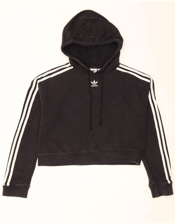 Adidas Womens Crop Oversized Hoodie Jumper UK 6 XS Algodão Preto