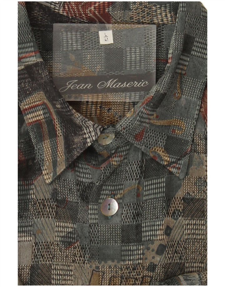 Camisa masculina vintage com padrão abstrato grande multicolorida