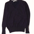 ZARA Suéter feminino curto com decote em V Reino Unido 12 médio azul marinho