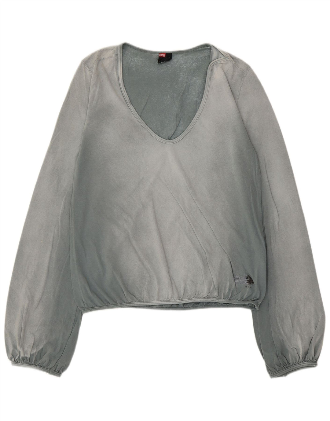 Top curto feminino Diesel manga comprida UK 14 grande algodão azul