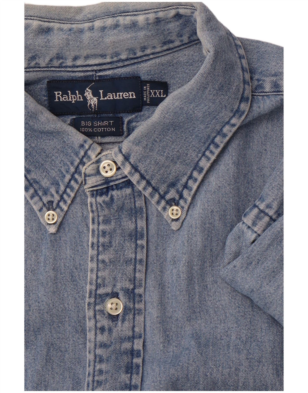 RALPH LAUREN Camisa jeans masculina tamanho grande 2XL algodão azul