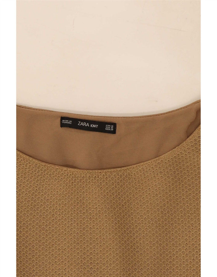 Blusa feminina de manga comprida Zara Top UK 12 Médio Bege