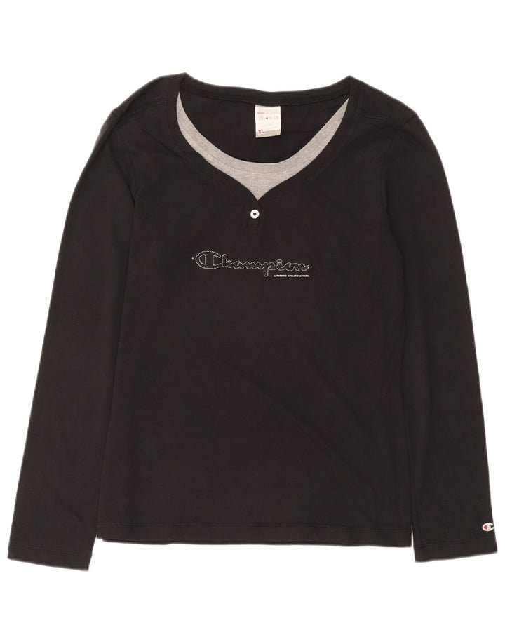 CHAMPION Top feminino Heritage Classics gráfico manga comprida UK 18 XL preto