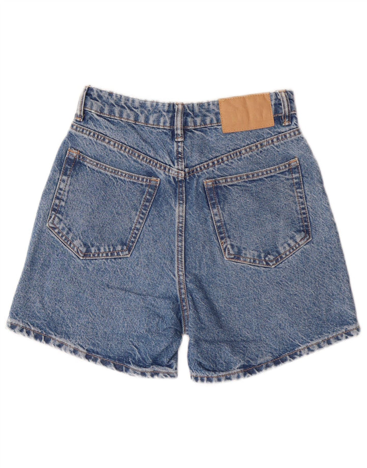 Shorts jeans feminino de cintura alta Zara EU 34 2XS W24 azul algodão clássico