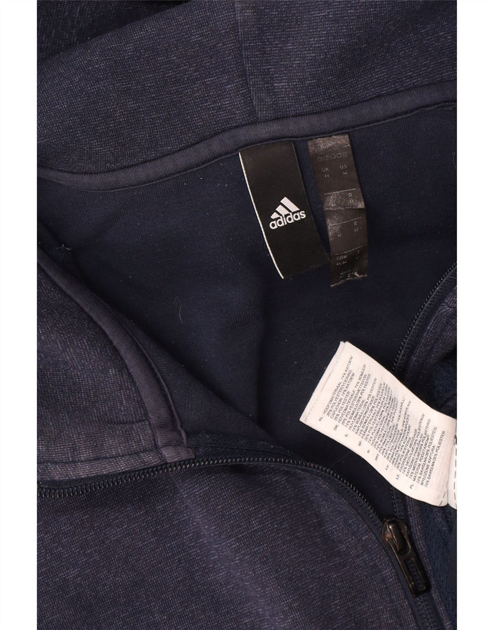 Adidas masculino zip moletom com capuz médio algodão azul marinho