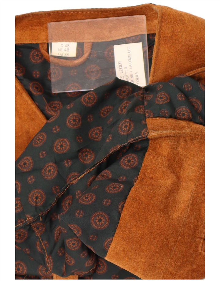 Colete de camurça masculino vintage Reino Unido 38 couro marrom médio