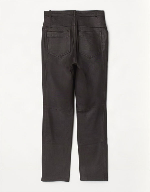 Calças de couro retas femininas vintage UK 12 médio W28 L30 pretas