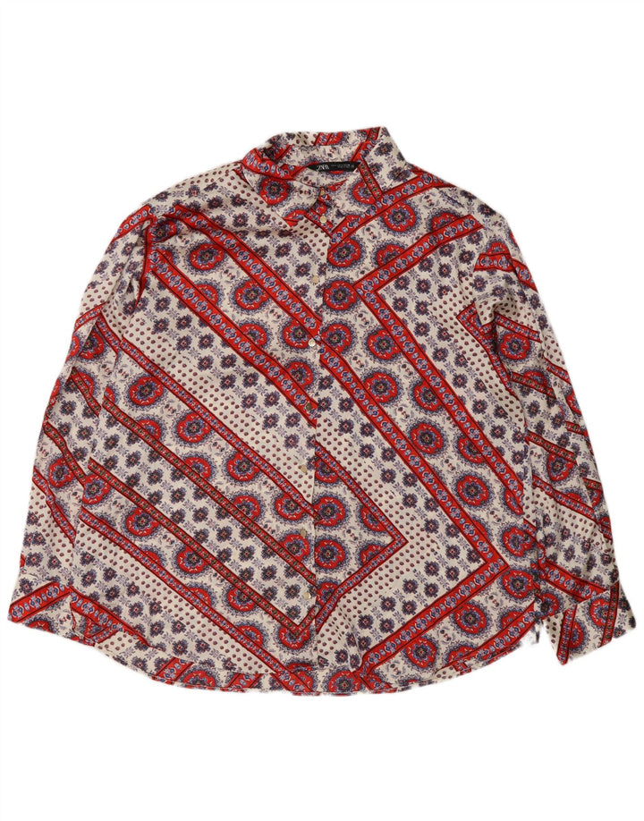 Blusa camisa feminina Zara Reino Unido 16 grande poliéster floral multicolorido