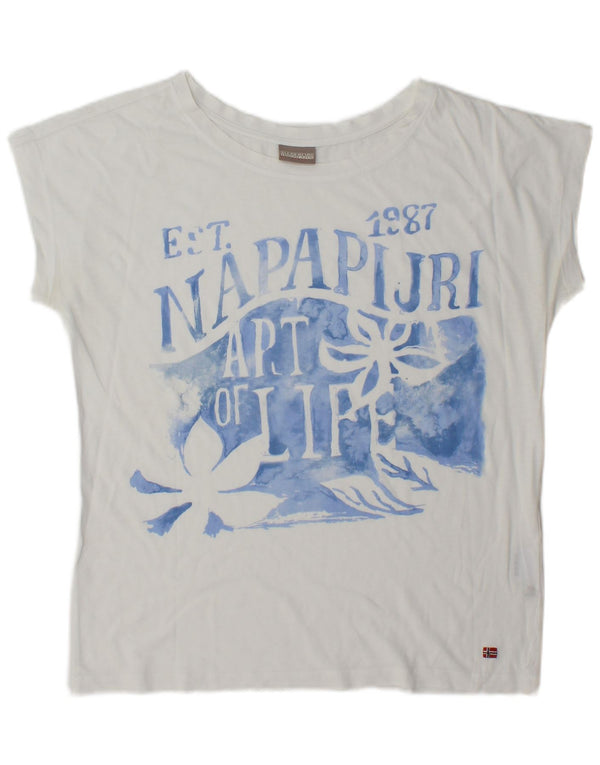 Camiseta gráfica feminina Napapijri UK 14 médio branco