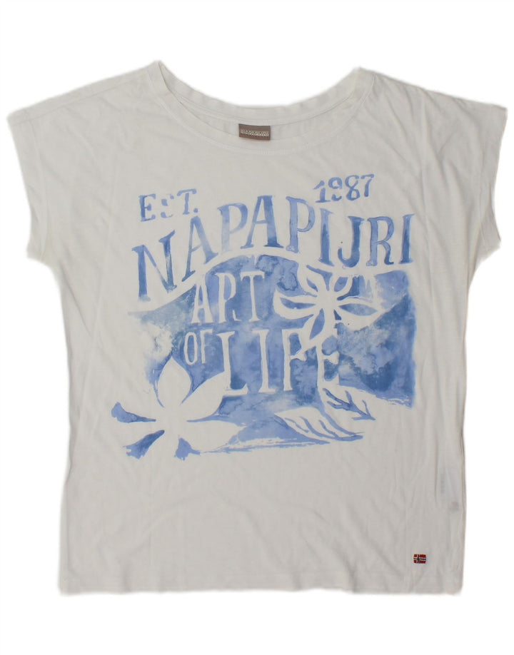 Camiseta gráfica feminina Napapijri UK 14 médio branco