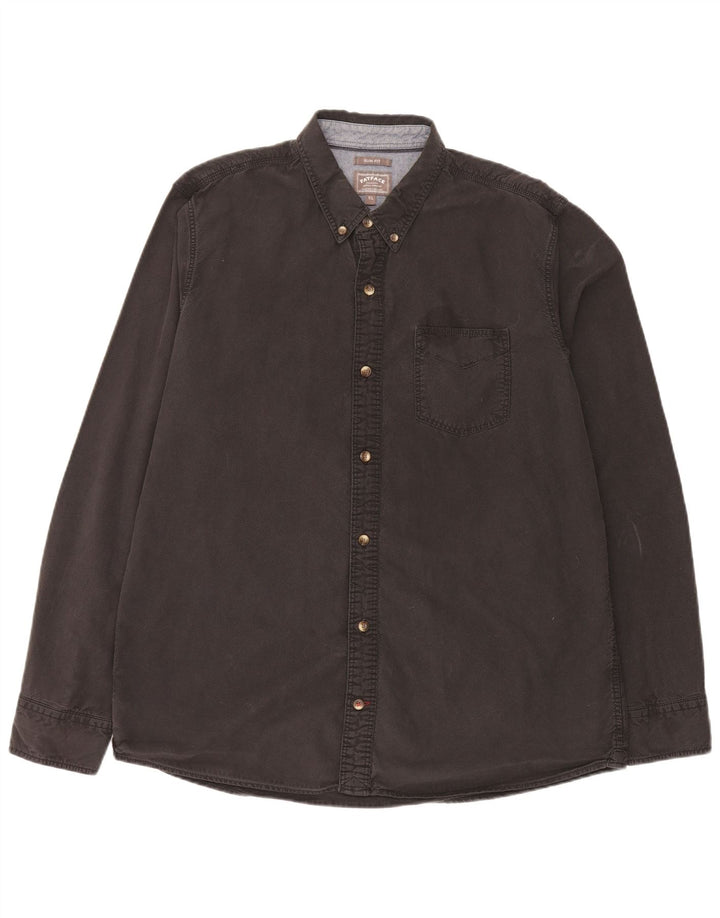 Camisa Slim Fit Masculina Fat Face XL Algodão Preto