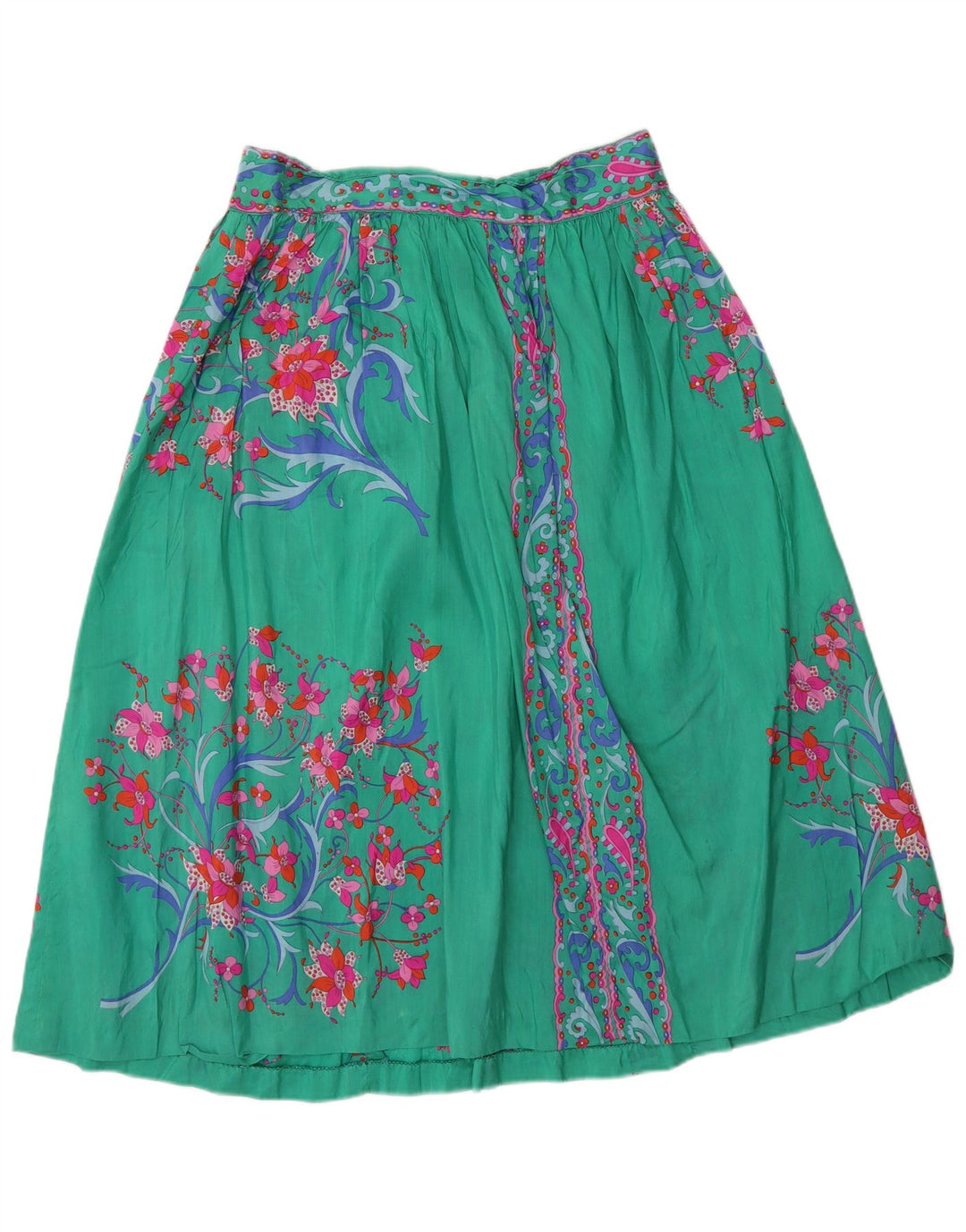 Saia larga feminina vintage W28 floral verde médio