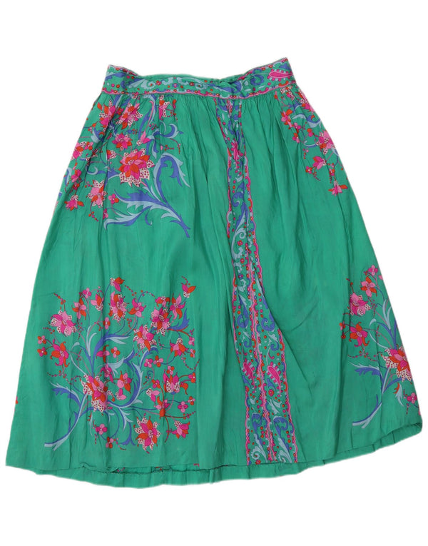 Saia larga feminina vintage W28 floral verde médio