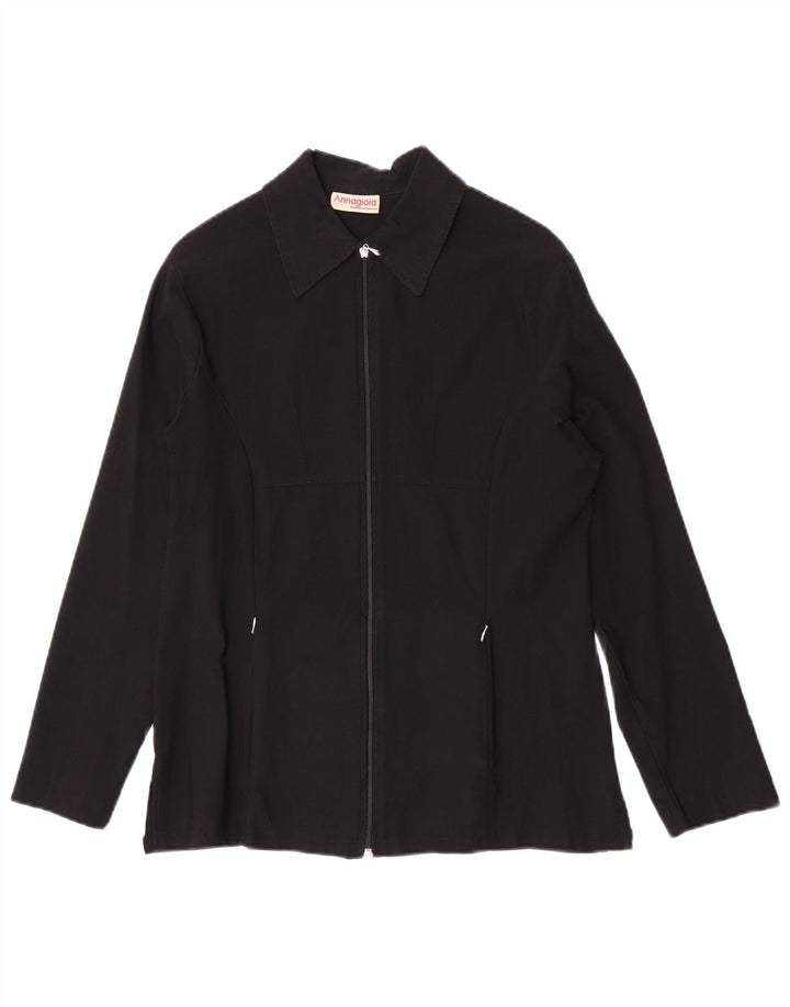 Jaqueta feminina vintage Blouson UK 14 Viscose preta média