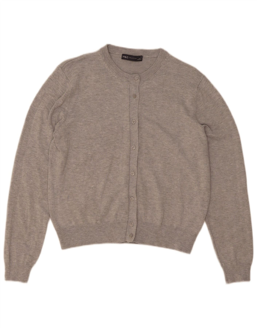 Suéter cardigã feminino Marks & Spencer UK 12 viscose manchada cinza médio