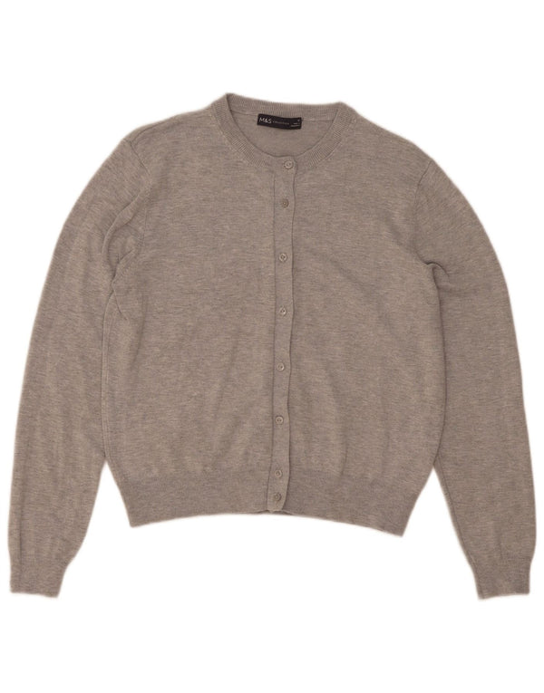 Suéter cardigã feminino Marks & Spencer UK 12 viscose manchada cinza médio