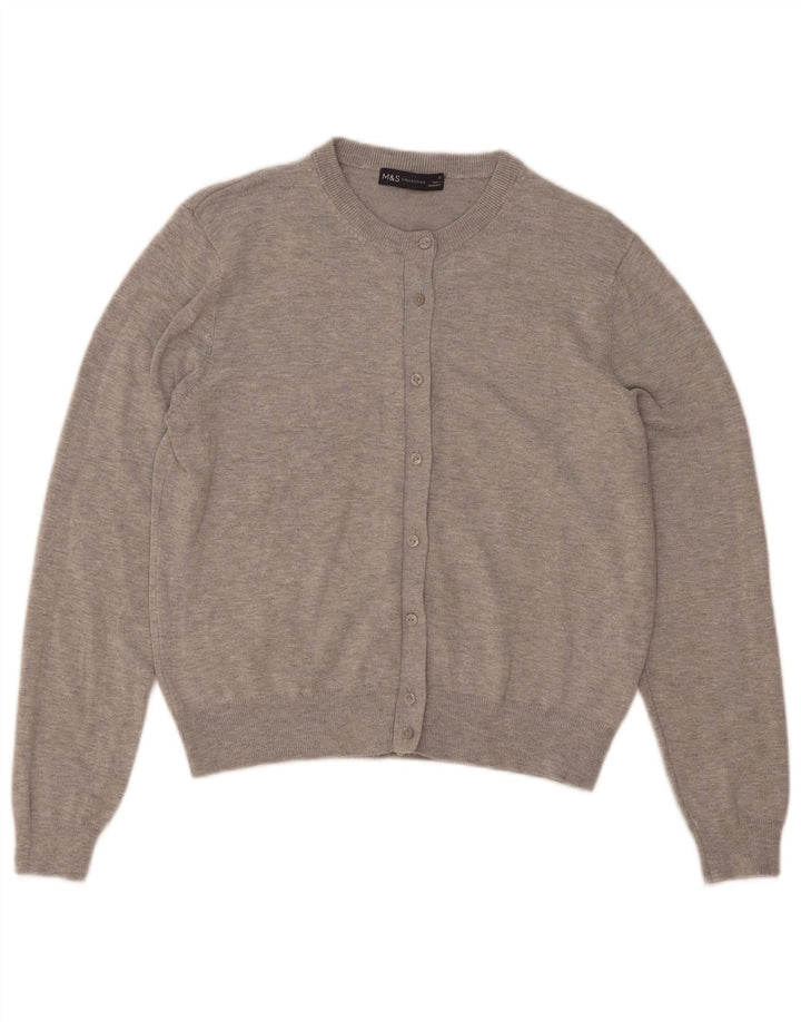 Suéter cardigã feminino Marks & Spencer UK 12 viscose manchada cinza médio