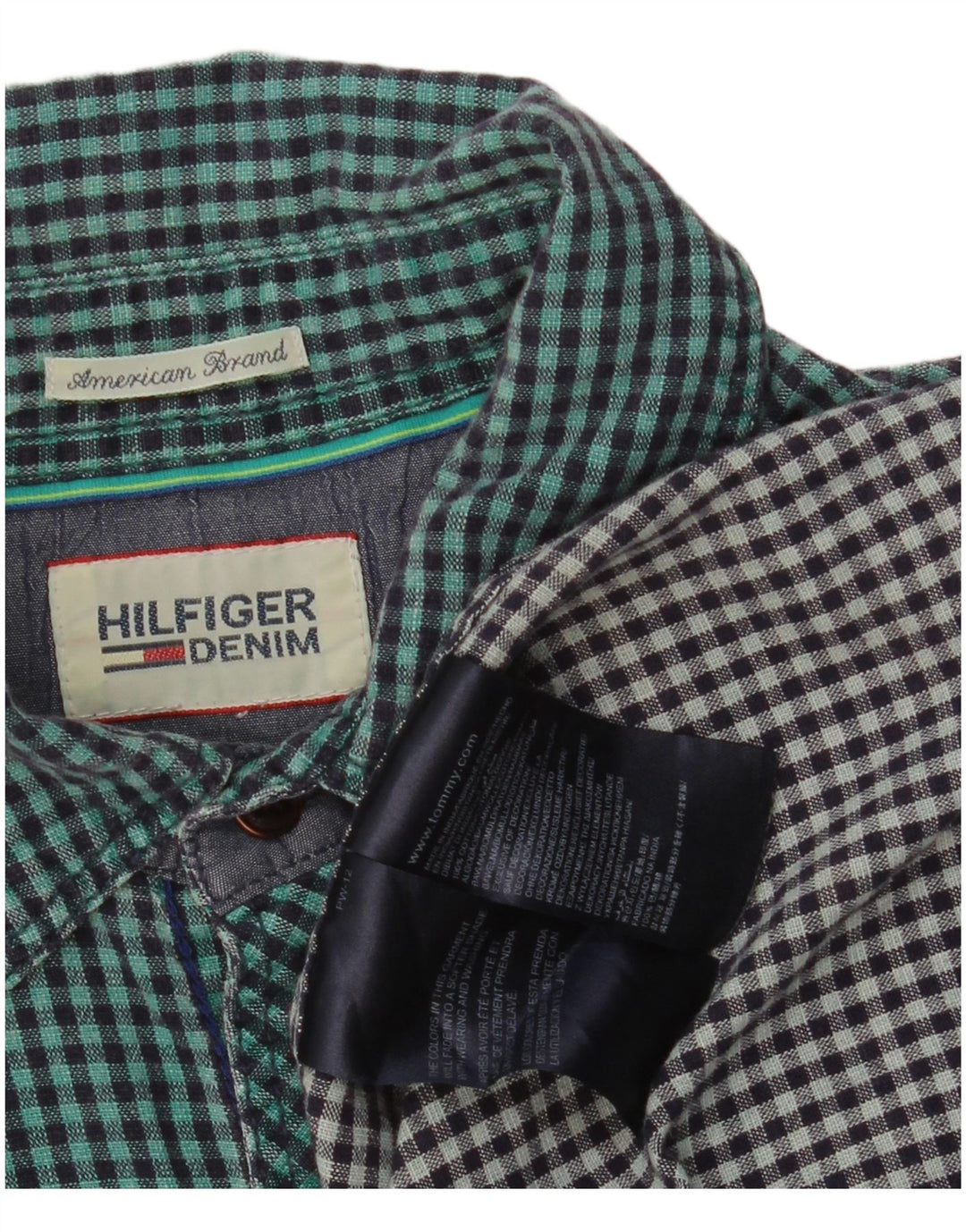 Camisa masculina TOMMY HILFIGER algodão guingão verde médio