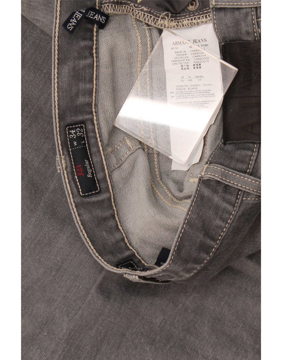 Armani feminino regular reto jeans W34 L32 algodão cinza