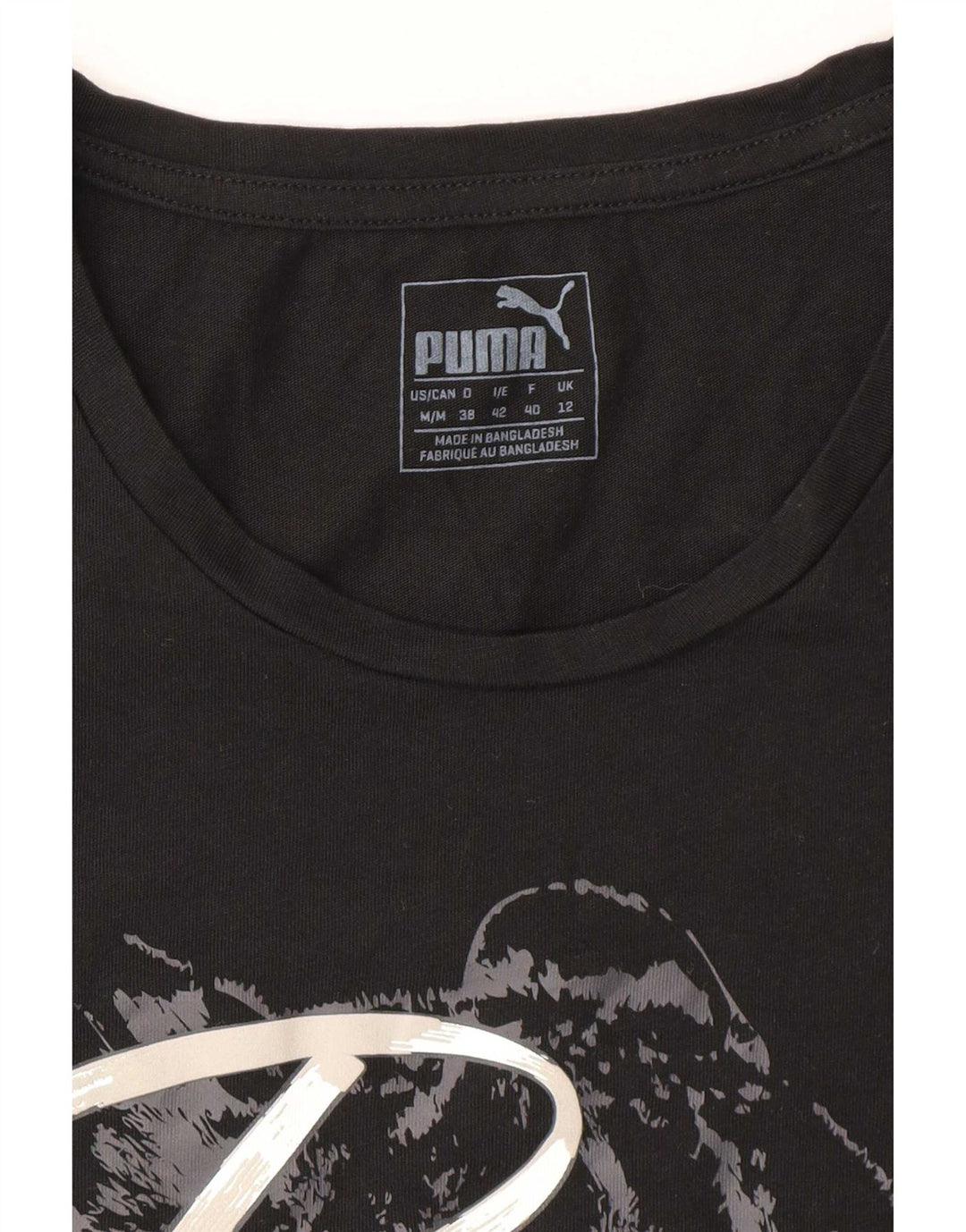 Puma Camiseta Feminina Graphic Top UK 12 Médio Preto