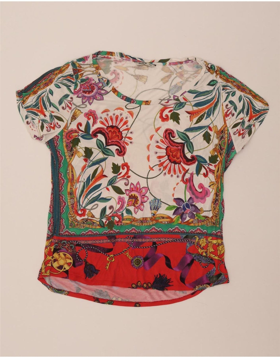 DESIGUAL Camiseta feminina gráfica Top UK 20 2XL Viscose floral multicolorida