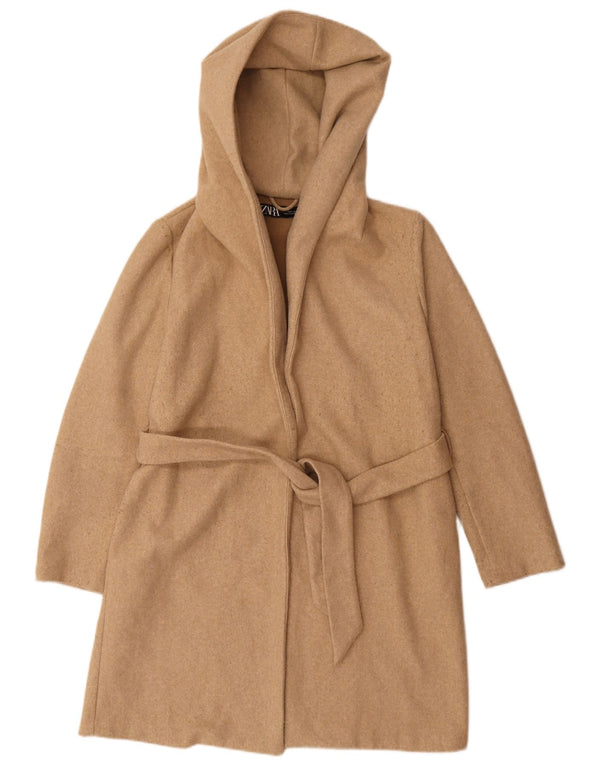 Sobretudo oversized com capuz feminino Zara UK 10 pequeno poliéster bege