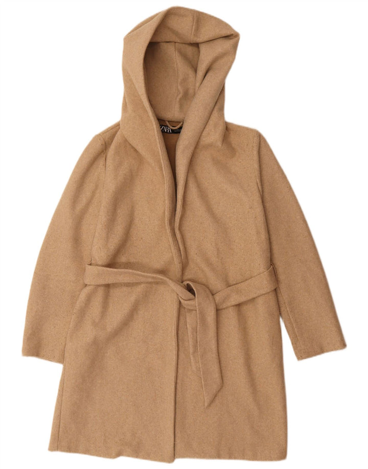 Sobretudo oversized com capuz feminino Zara UK 10 pequeno poliéster bege