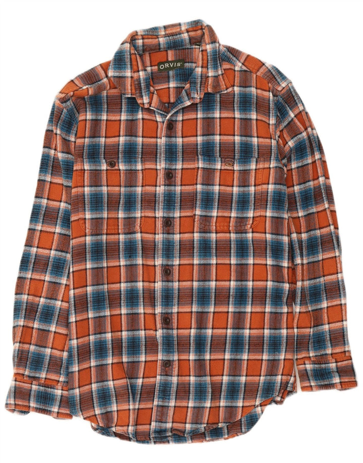 Camisa masculina de flanela Orvis pequena laranja xadrez algodão