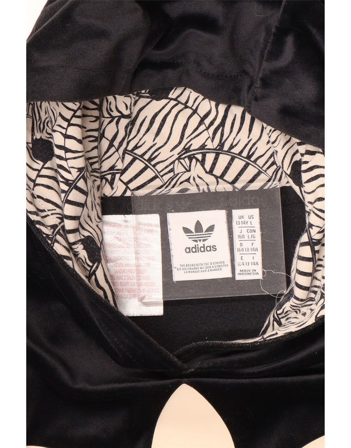 ADIDAS Meninas Graphic Velour Hoodie Jumper 13-14 Anos Preto