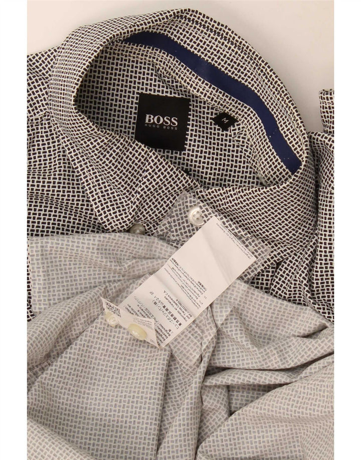 Camisa masculina Hugo Boss Regular Fit algodão geométrico preto médio