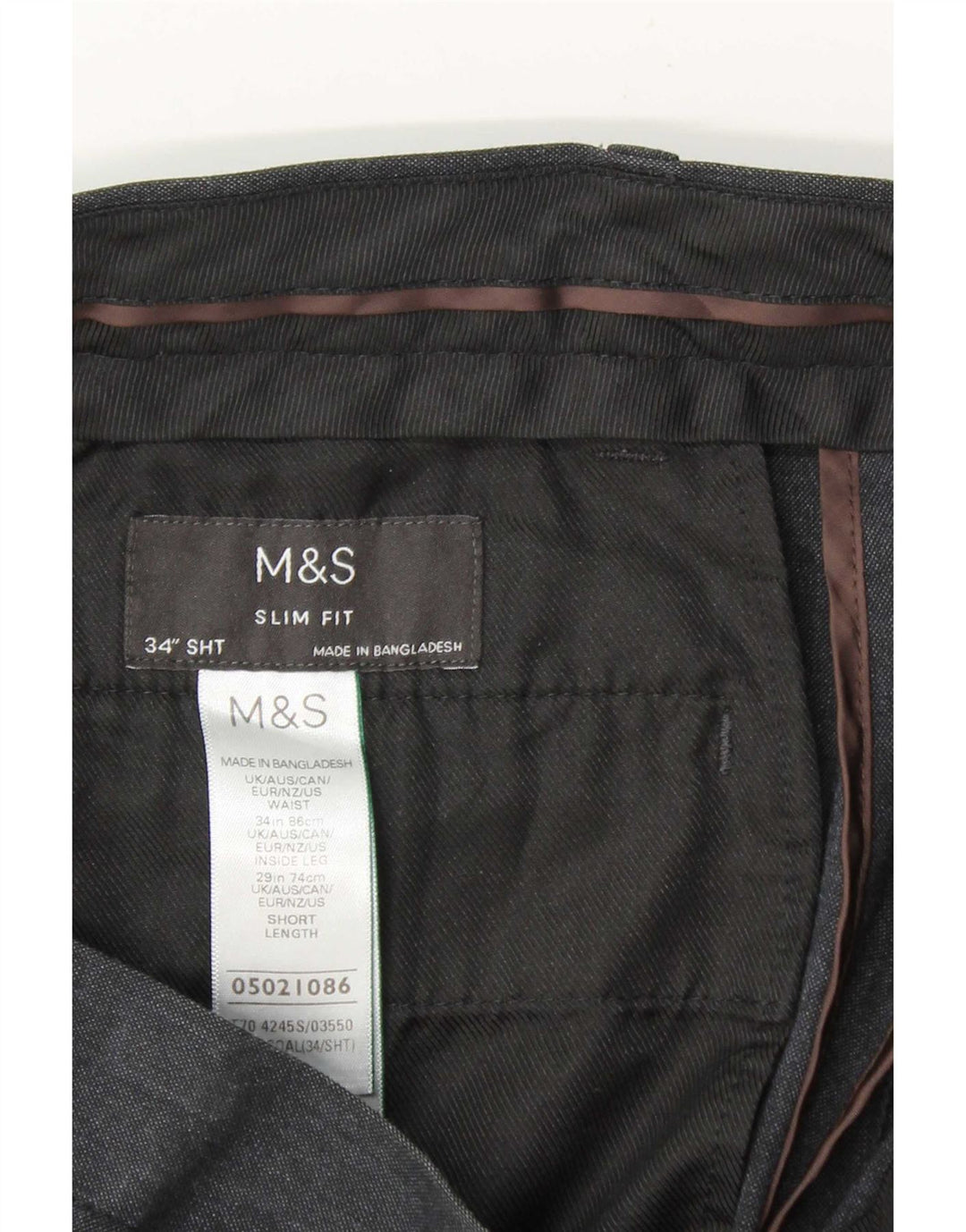 Calça Chino Masculina Slim Fit Marks & Spencer W34 L29 Azul Marinho Poliéster