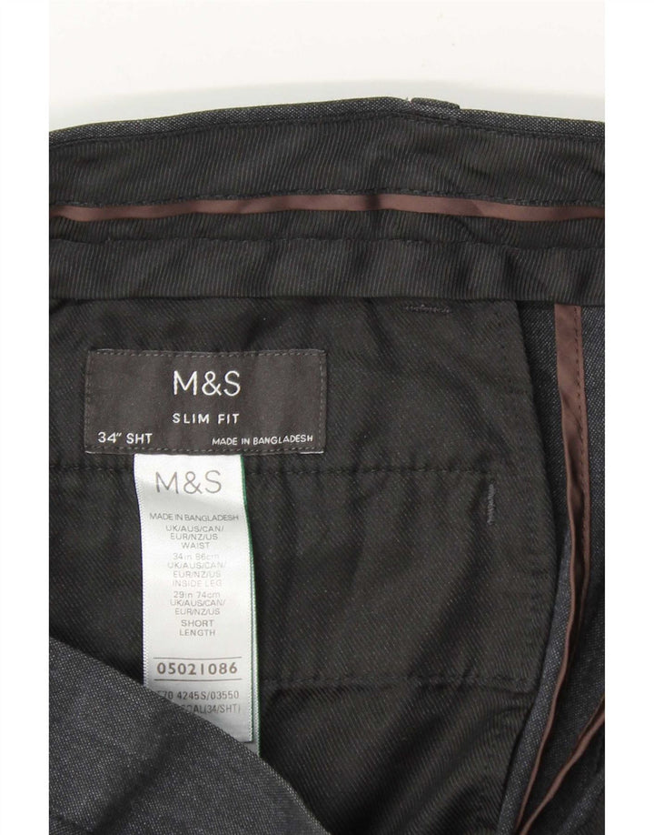 Calça Chino Masculina Slim Fit Marks & Spencer W34 L29 Azul Marinho Poliéster