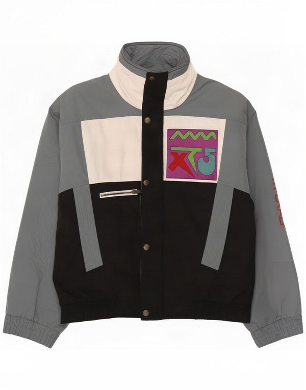 Jaqueta corta-vento masculina vintage UK 42 XL cinza colorblock