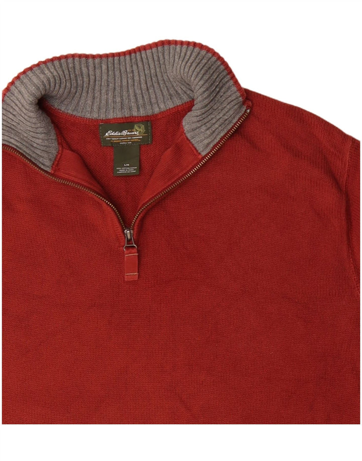 Suéter masculino EDDIE BAUER com zíper e gola alta de algodão vermelho