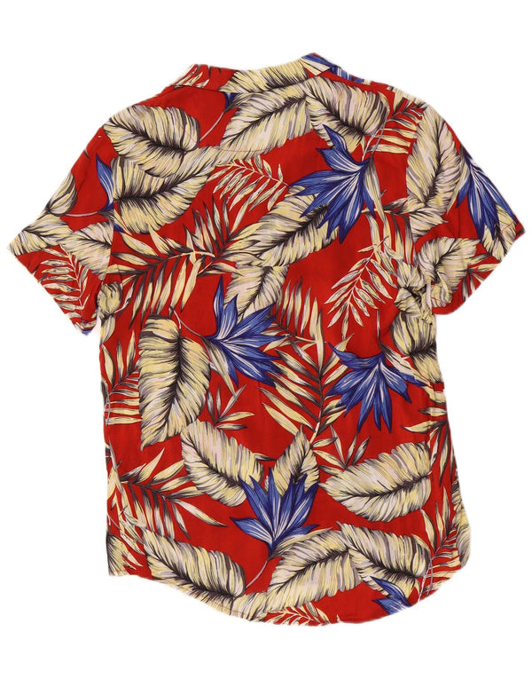 Camisa havaiana masculina vintage de manga curta grande rayon floral vermelho