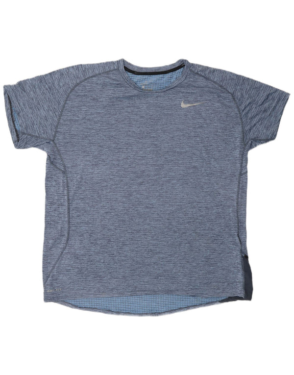 Camiseta masculina NIKE Dri Fit XL azul manchada de poliéster