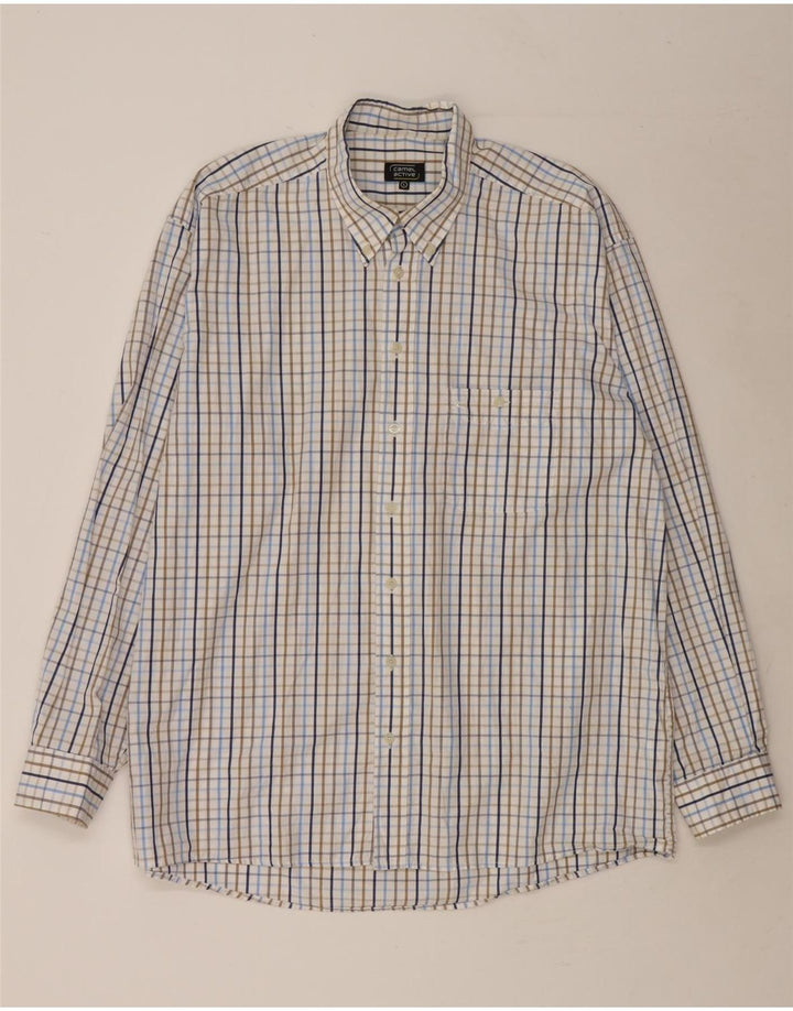 CAMEL ACTIVE Camisa masculina grande de algodão xadrez branco