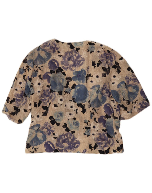 Cardigan feminino vintage manga 1/2 top IT 48 XL bege floral seda