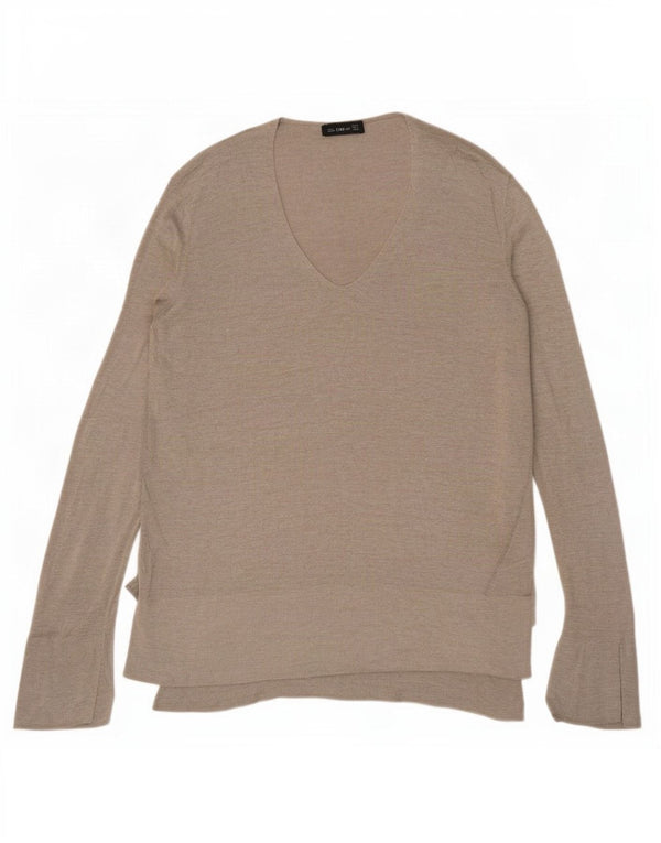 Suéter feminino Zara Longline com decote em V Reino Unido 10 pequeno cinza