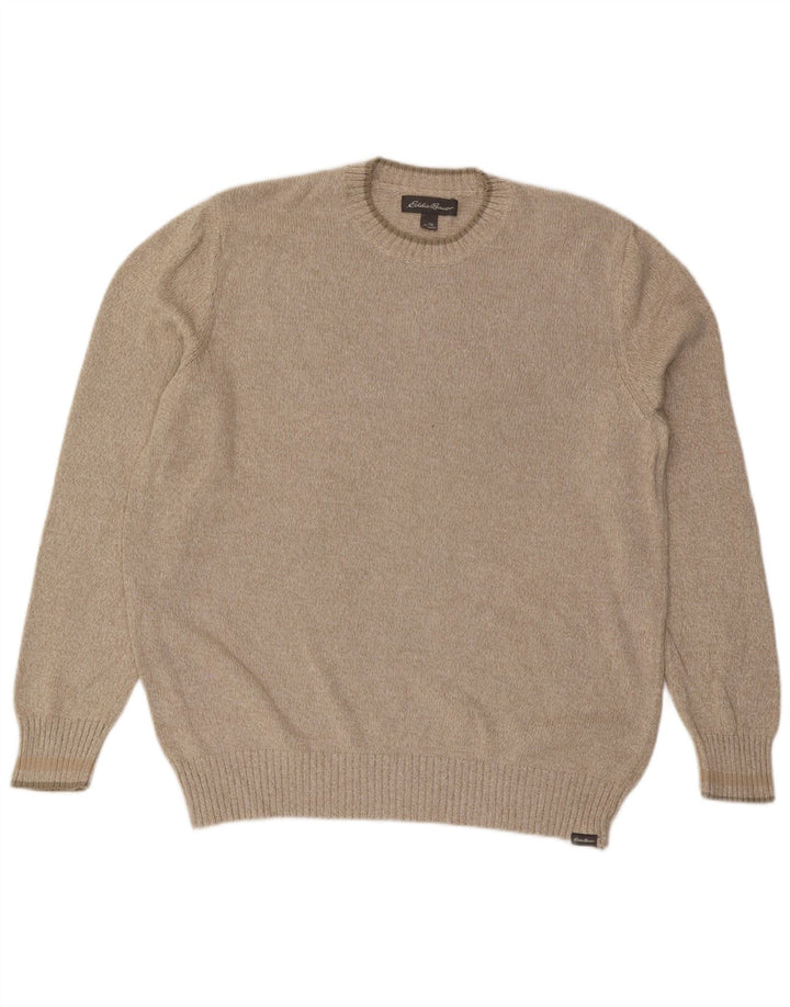 EDDIE BAUER Suéter masculino com gola redonda XL algodão bege