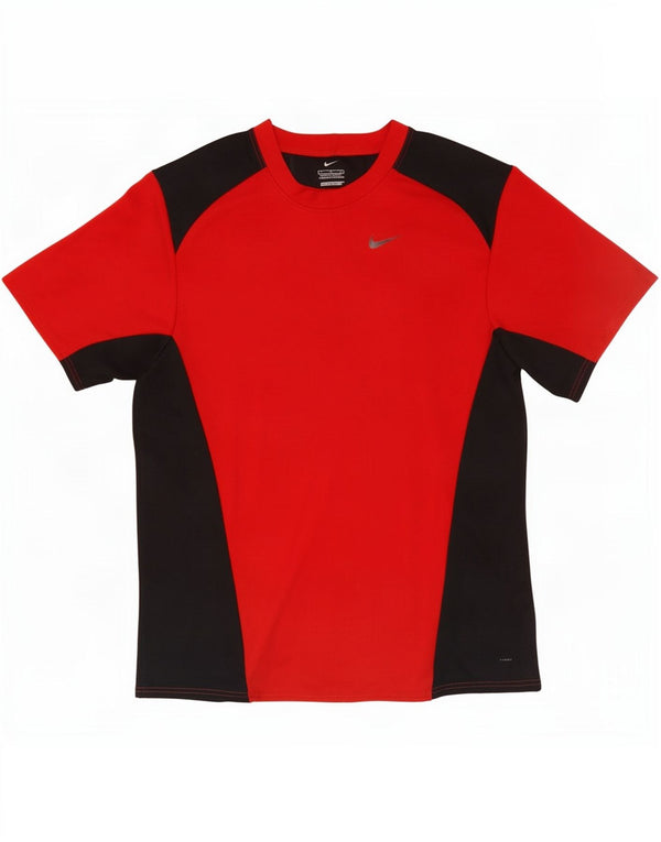 Camiseta masculina Nike Dri Fit Top grande poliéster colorblock vermelho