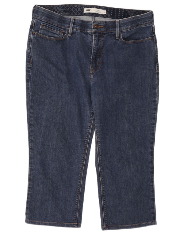 Calça jeans feminina Levi's 525 cintura alta capri reta US 14 XL W34 L20 azul