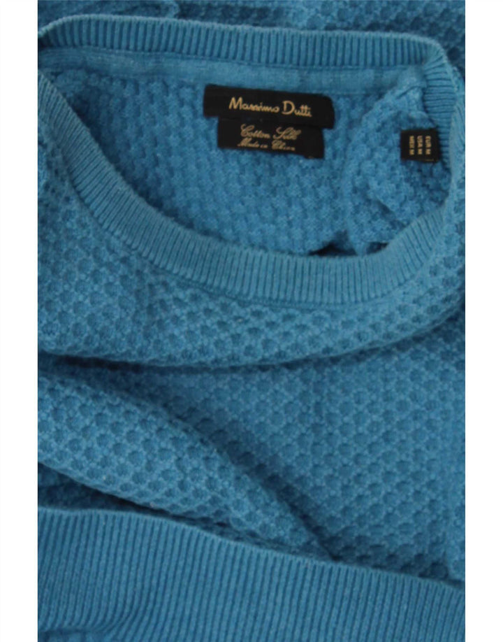 Suéter masculino Massimo Dutti com gola canoa de algodão azul médio