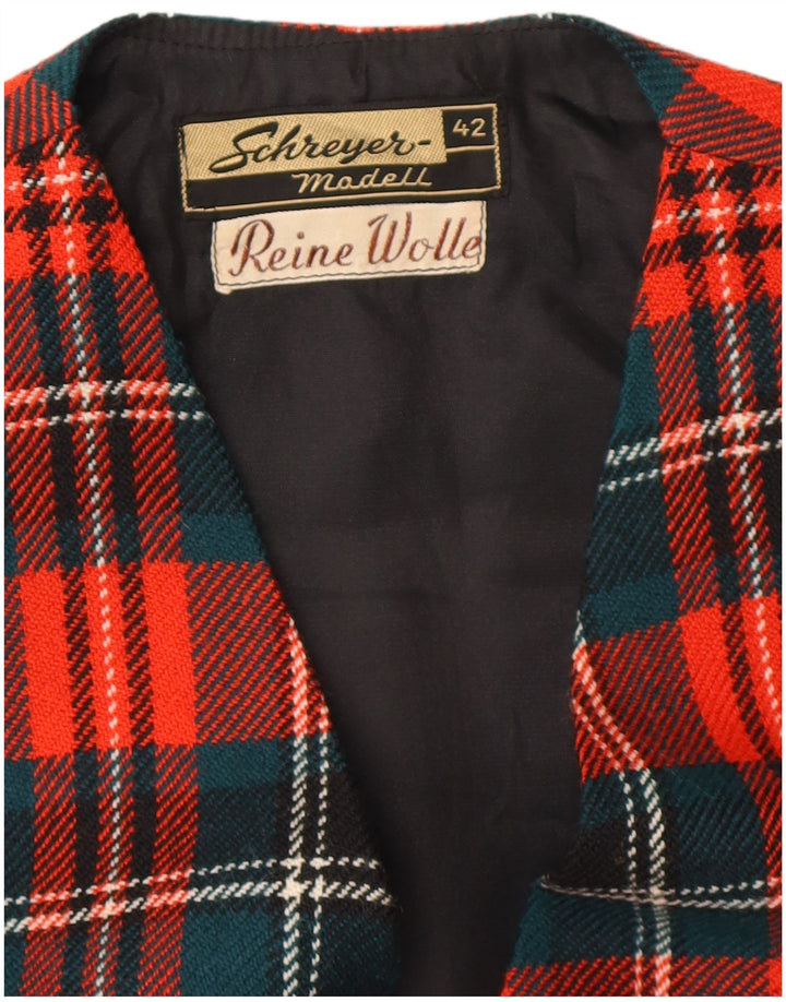 Colete feminino VINTAGE UE 42 grande lã virgem xadrez vermelha