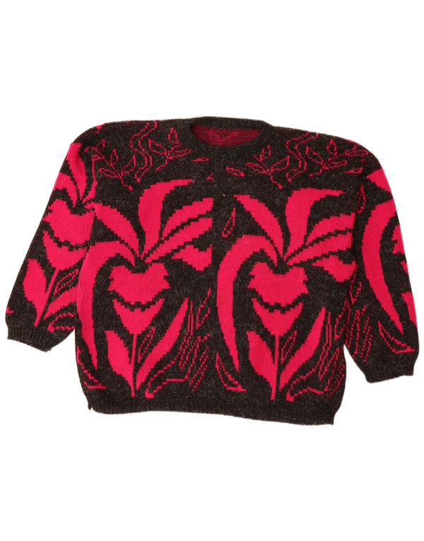 Suéter feminino VINTAGE com gola canoa UK 20 2XL acrílico floral preto