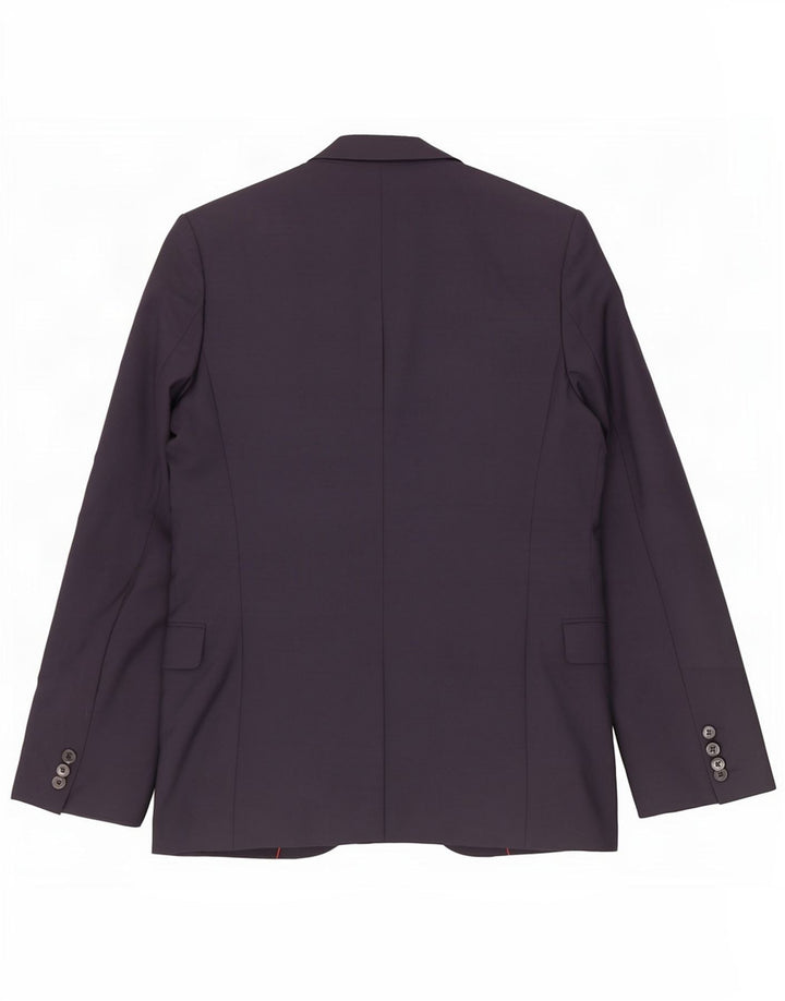 Jaqueta blazer masculina de 2 botões Hugo Boss US 36 pequena lã virgem azul marinho