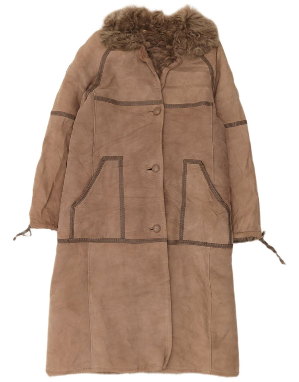 Casaco de shearling feminino VINTAGE UK 14 bege médio