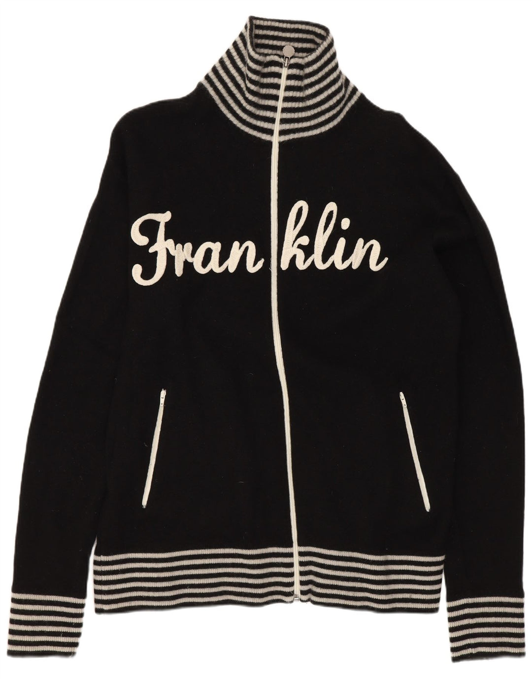 Suéter cardigã gráfico masculino Franklin & Marshall grande lã listrada preta