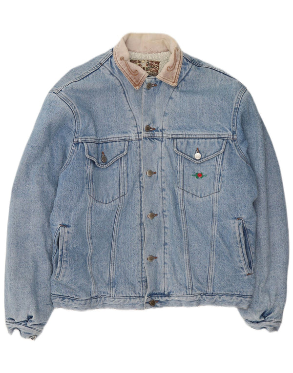 Jaqueta jeans masculina Sherpa vintage Reino Unido 40 grande algodão colorblock azul