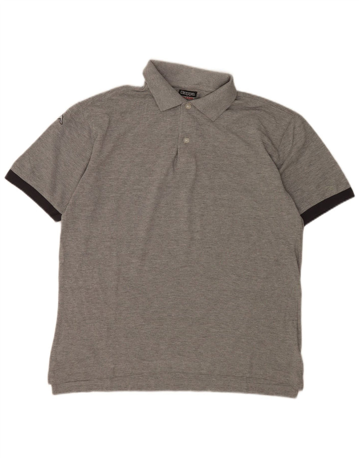 Camisa polo masculina KAPPA gráfica grande cinza colorblock algodão